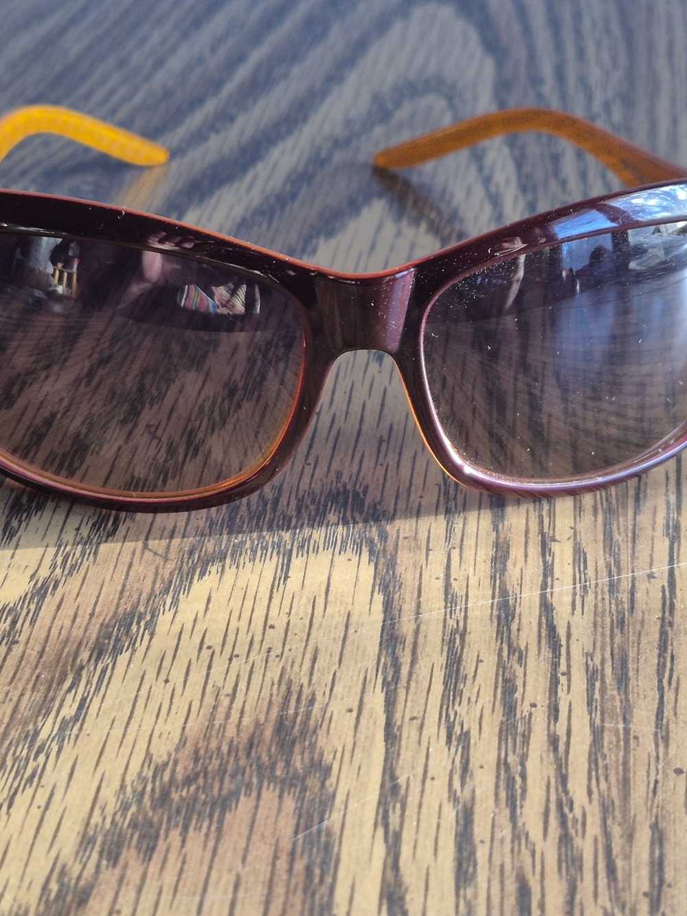 Women's Burgundy Frame Sunglasses with Amber Temples